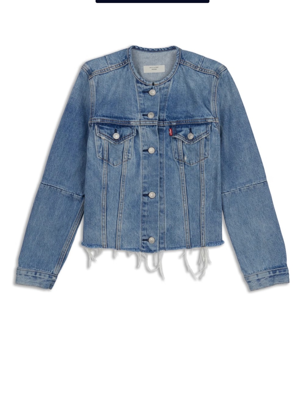Levi's Light Blue Distressed Raw-Hem Cropped Jean Jacket